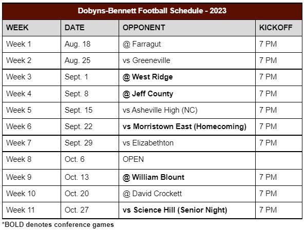 D-B Football Schedule 2023